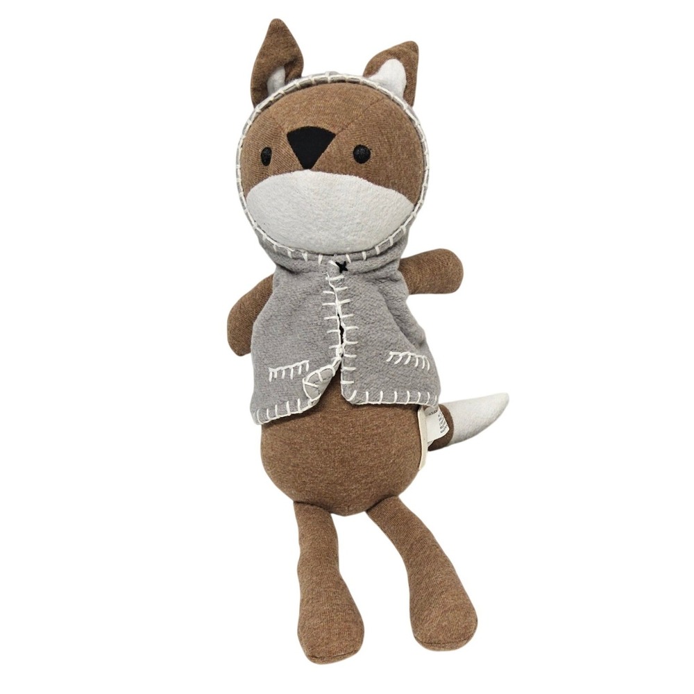 Crane Baby Frankie Fox Plush Kids Brown Grey Hooded Vest Knit Stuffed Animal‎